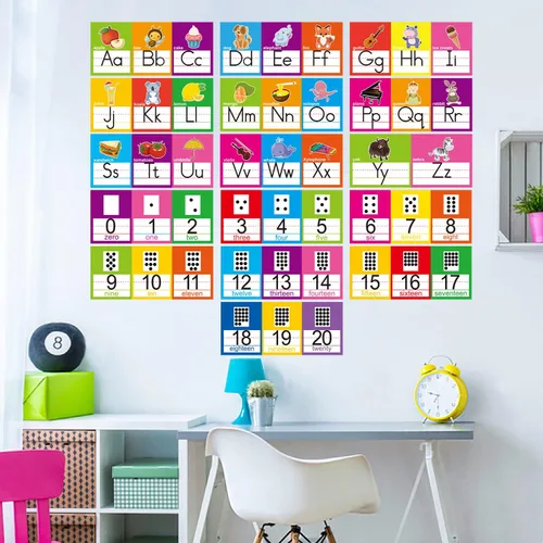 Miniatura 7 de OUNENO Juego de tablero de letras del alfabeto ABC Línea de números 0-20 para decoración de pared de preescolar, jardín de niños, primaria