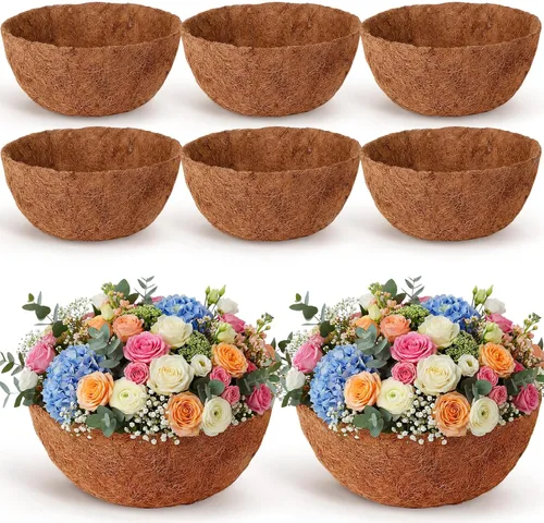 Miniatura 10 de Gerrii 8 forros de coco de 16 pulgadas para cestas colgantes, revestimientos de coco para maceteros redondos naturales de coco y coco, cesta