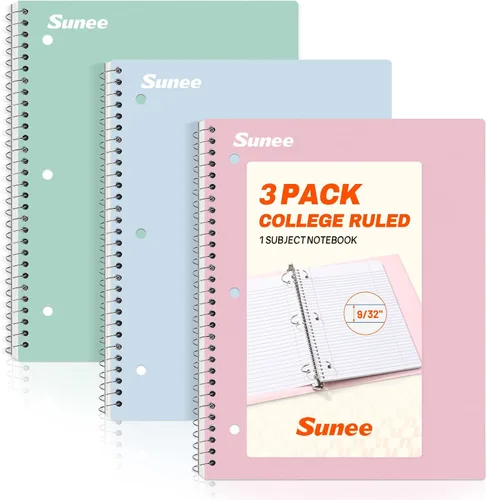 Miniatura 13 de SUNEE Spiral Notebook, 2-Subject, College Ruled Paper, 6" x 9-1/2", 80 Sheets, Spiral Notebooks for School, Black