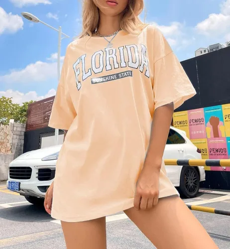 Miniatura 3 de MISSACTIVER Camiseta de manga corta con estampado gráfico de la Florida para mujer, de gran tamaño, cuello redondo, hombros caídos, camiseta casual