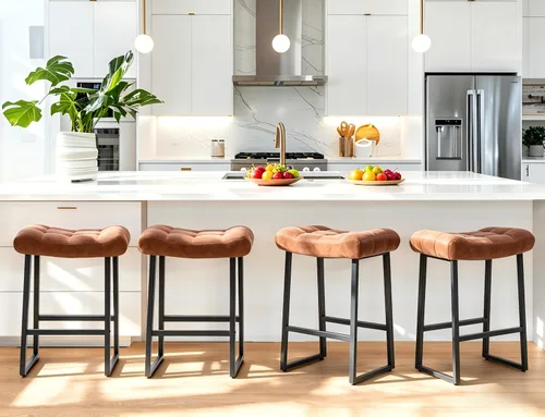 Miniatura 15 de RNKSFX Taburete de bar moderno negro para encimera de cocina sin respaldo de altura de mostrador con asiento tapizado de piel sintética y marco