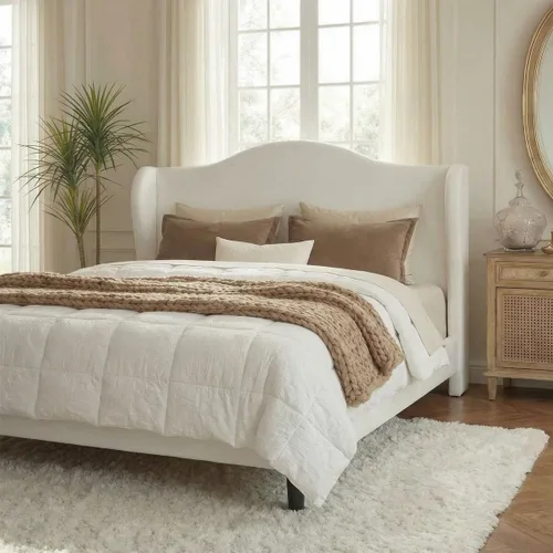 Miniatura 10 de Allewie Marco de cama de tamaño matrimonial, plataforma tapizada con respaldo de alas con cabecera capitonada de 47 pulgadas de alto, tela