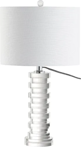 Miniatura 2 de JONATHAN Y Lámpara de mesa LED de columna geométrica escalonada de cristal transparente de 25 pulgadas, lámpara de noche moderna para sala de estar
