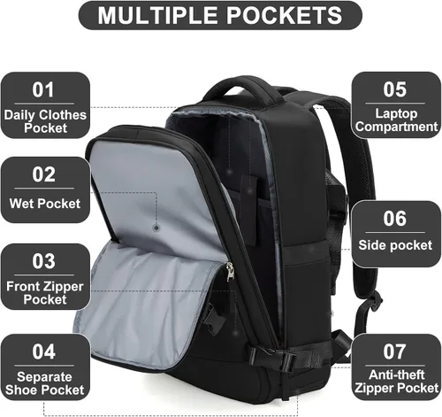 Miniatura 3 de Mochila casual Mochila de viaje, A-Negro