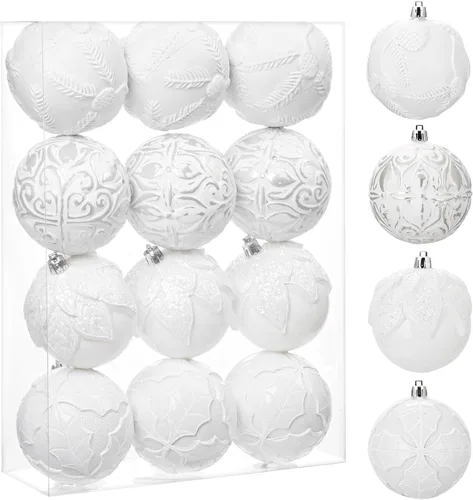 Miniatura 8 de Hollyone Adornos de bola de Navidad de 3.15 pulgadas / 80 mm, azul, 12 piezas, irrompibles, juego de adornos en relieve para árbol de Navidad