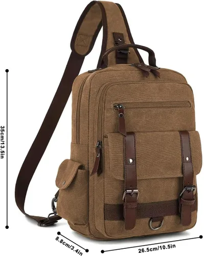 Miniatura 4 de Bolsa de mensajero vintage, mochila de lona para viajes, bolsa de hombro para hombre, bolsa de doble uso para transporte de mano y transporte