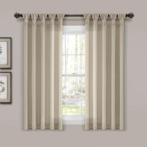 Miniatura 14 de Lush Decor Par de cortinas de ventana con solapas anudadas de yute, 45" x 84", azul