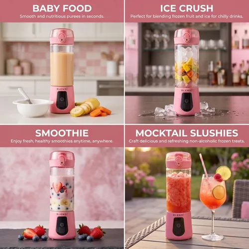 Miniatura 3 de BLENDi Pro+ Licuadora portátil (17.5oz, Blush) – Motor mejorado de 120W, recargable por USB-C, licuadora personal inalámbrica – Libre de BPA, Rosa
