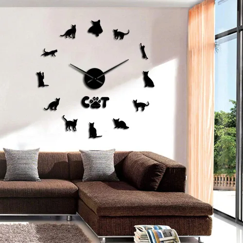 Miniatura 6 de The Geeky Days Gato doméstico de pelo corto gatos abisinios sin marco, reloj de pared de bricolaje grande mudo pegatinas de pared Etiopía gato sala