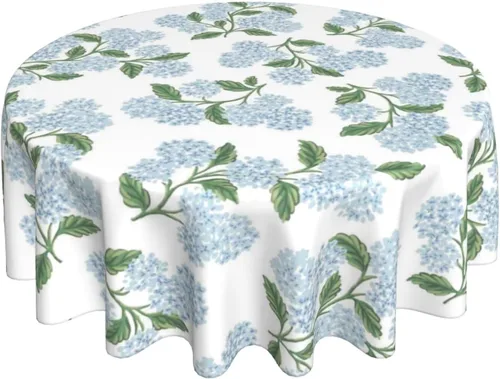 Miniatura 35 de Mantel redondo de flores azul marino de 60 pulgadas, mantel de flores color azul oscuro y blanco, mantel de poliéster para fiestas de vacaciones