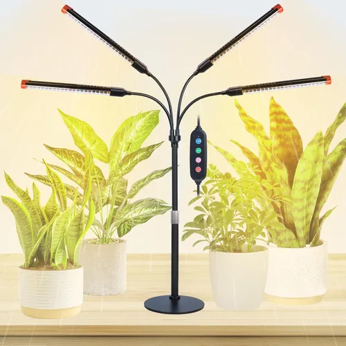 Miniatura 8 de Luces de crecimiento de clip fuerte de 4 cabezales para plantas de interior, inicio de semillas, bonsái, temporizador de 4/8/12/16/20H, 36 W, sin