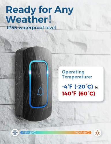 Miniatura 5 de AVANTEK Timbre inalámbrico D-3C, kit de timbre de puerta de largo alcance de 1300 pies, 52 melodías, volumen de hasta 115 dB y flash LED con 2