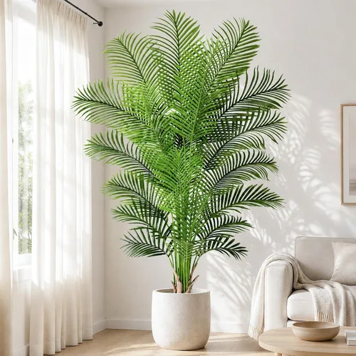 Miniatura 11 de Palmera artificial de 4 pies para interior, palmera paradisiaca tropical falsa en maceta con diseño de corteza real, palmera de areca sintética