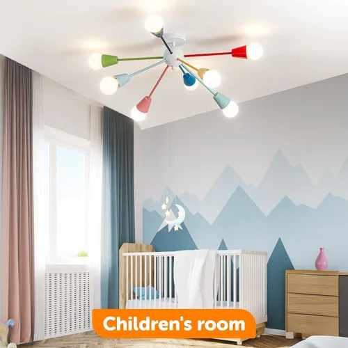 Miniatura 6 de Candelabro colorido, candelabro Sputnik moderno, 8 luces para niños con luces divertidas multicolor arcoíris para habitación de niños, sala
