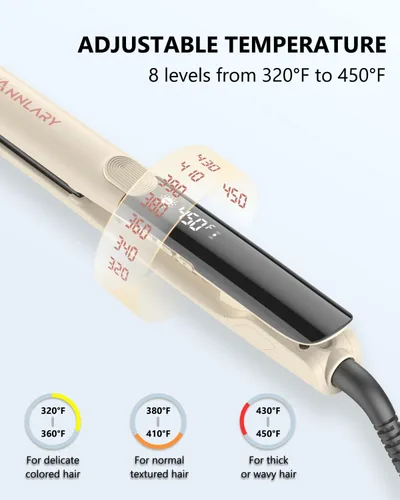 Miniatura 3 de Annlary - Plancha de pelo de 1 pulgada y rizador de pelo de titanio cerámico iónico de 2 en 1 con voltaje dual, con silicona resistente al calor