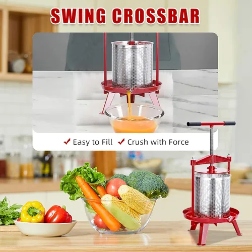 Miniatura 2 de Prensa de frutas y vino de acero inoxidable de 3.69 galones, prensa manual de vino de frutas, con mango en T, estructura triangular estable, prensa