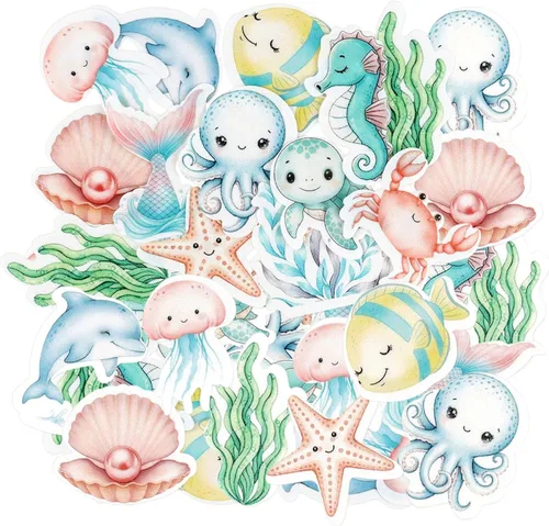 Miniatura 9 de 40 piezas comestibles bajo el mar, sirena, cupcakes, algas, pulpos, estrellas de mar, cupcakes, lindos animales del océano, selecciones de alimentos