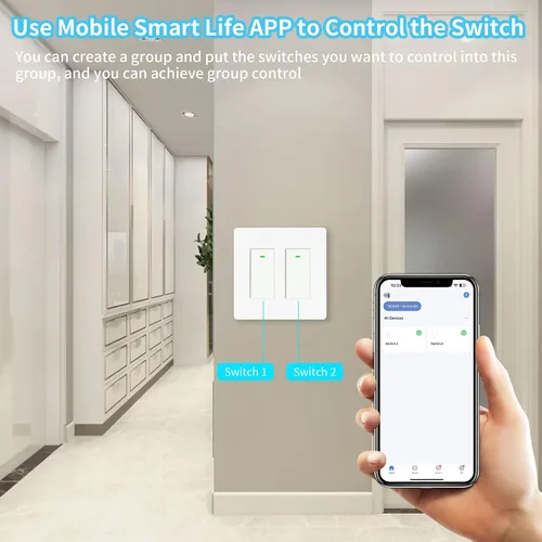 Miniatura 6 de Interruptor de luz inteligente de 2 bandas (botón), interruptores de luz WiFi inteligentes dobles, interruptor inteligente compatible con Alexa
