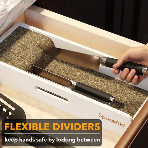Miniatura 2 de SpaceAid Organizador de Cajón para Cuchillos Inserto de Bambú, Soporte para Cuchillos de Carne de Cocina Organizadores Bloque para Cajón