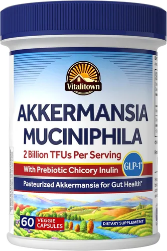 Vitalitown Akkermansia Probiotic GLP-1 con inulina de achicoria | 2 mil millones de TFU | Probióticos Akkermansia Muciniphila para hombres y mujeres
