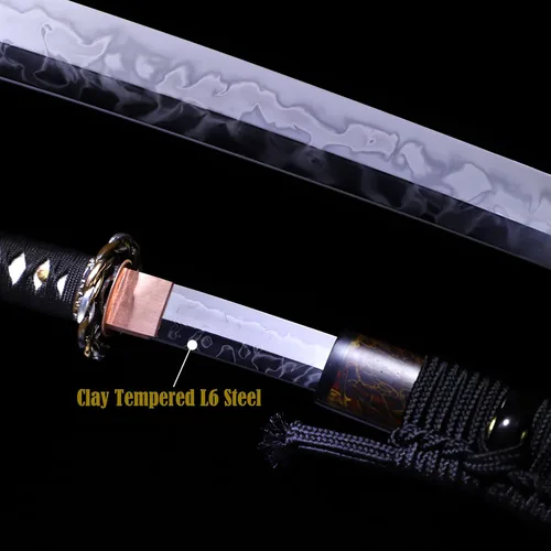 Miniatura 2 de Espada katana forjada a mano, arcilla real, acero templado L6, Hitatsura Hamon () Espada samurai espada de espiga completa
