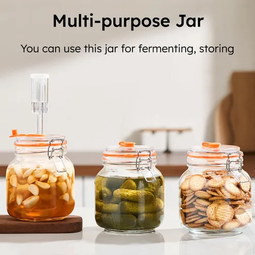 Miniatura 7 de Jillmo Tarro de fermentación de 1 litro, kit de fermentación de vidrio cuadrado con peso para hacer chucrut, salsa picante, hidromiel, sidra y más