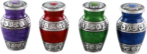 Miniatura 5 de Urnas pequeñas metálicas con diseño de grabado, urna de cremación para hombres y mujeres, juego de 4 mini urnas, urna de recuerdo para cenizas