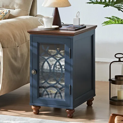 Miniatura 22 de Joaxswe Mesa auxiliar estrecha con puerta de cristal, mesita de noche de 18 x 14 pulgadas con estante ajustable, organizador de gabinete