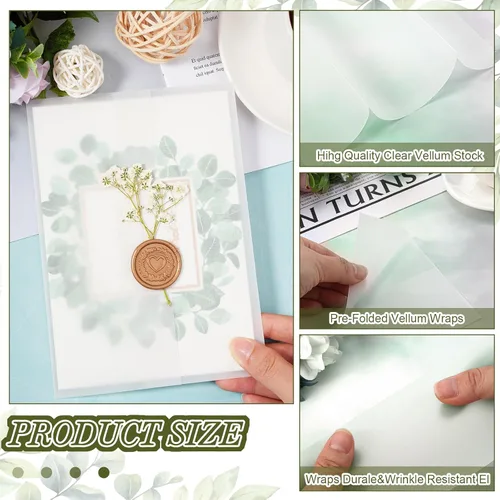 Miniatura 4 de Yeaqee Juego de 50 envolturas de invitaciones de boda, chaquetas de vellum preplegadas para invitaciones de 5 x 7 pulgadas, calcomanías
