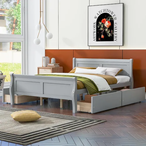 Miniatura 18 de Cama de plataforma de madera de tamaño individual con cabecera en forma de casa, soporte de listones de madera, para dormitorio de niños, niñas