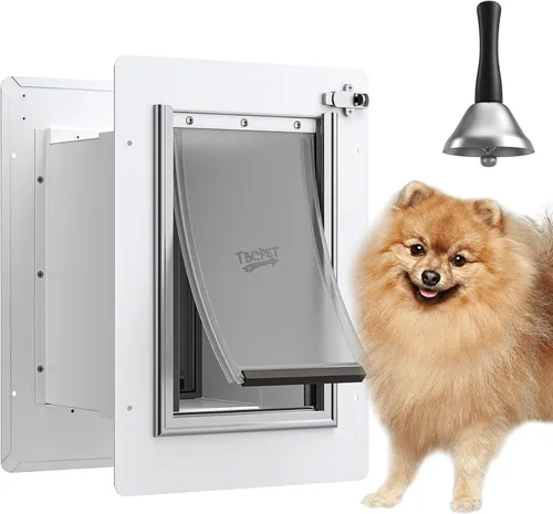 Miniatura 12 de Puerta para perro para pared, marco de acero, túnel telescópico y doble solapas de silicona de grado alimenticio, puerta para mascotas, puertas