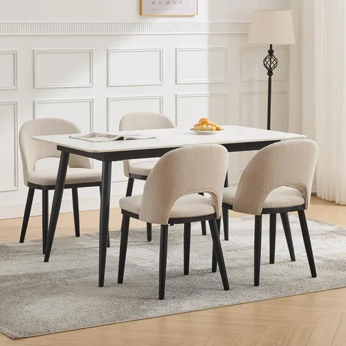 Miniatura 16 de Garvee Juego de 4 sillas de comedor de madera, silla tapizada para cocina, comedor, moderna tela de lino, silla de cena con pies