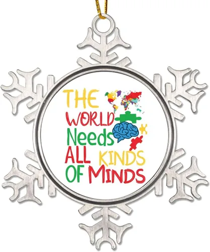 Miniatura 14 de Generic Adorno colgante de árbol de Navidad con forma de copo de nieve de metal, decoración de conciencia de autismo, regalo de recuerdo de Navidad