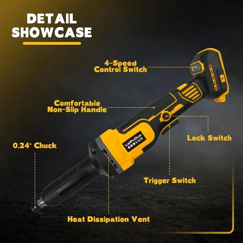 Miniatura 4 de Amoladora inalámbrica para batería Dewalt de 20 V, amoladora sin escobillas de 4 velocidades, mandril de 0.24 pulgadas, motor de potencia de 25000