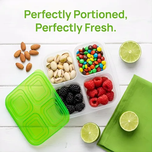 Miniatura 8 de AVLA Paquete de 10 cajas Bento para aperitivos, contenedores reutilizables para preparación de comidas, 4 compartimentos, cajas de almuerzo Bento