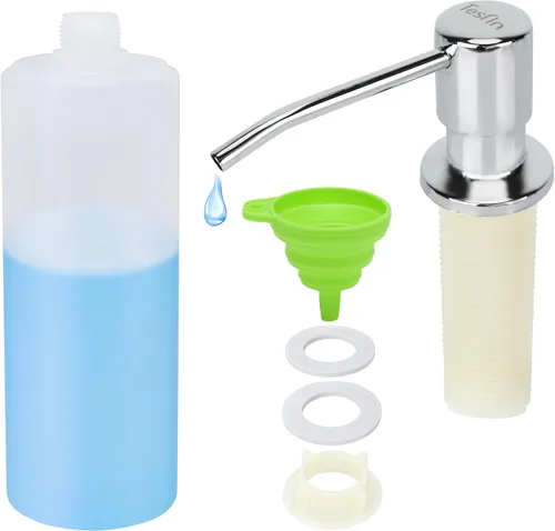 Miniatura 12 de Dispensador de jabón para platos para fregadero de cocina de níquel cepillado, dispensador de jabón para debajo del fregadero con cabezal de bomba