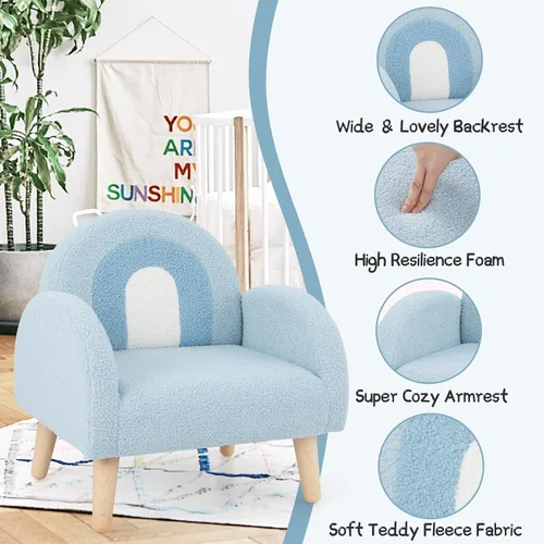 Miniatura 4 de INFANS Sofá para Niños, Sillón para Niños Pequeños con Marco de Madera Maciza Diseño Anti-Volcado Tela de Felpa, Silla Tapizada para Niños