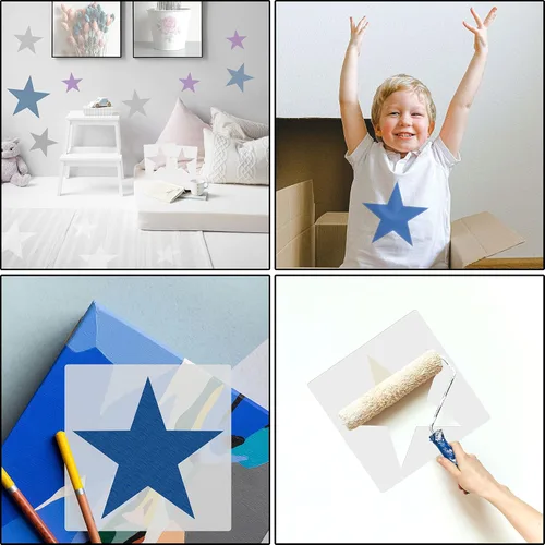 Miniatura 7 de 8 plantillas grandes para pintar plantilla de estrella de 5 puntos, plantilla de pintura de plástico reutilizable para pintura artística en papel