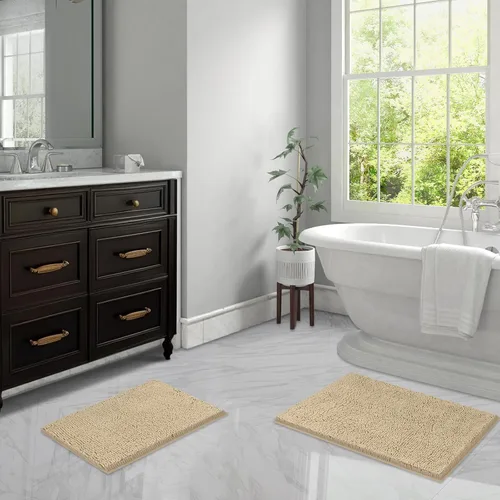 Miniatura 2 de LINLA Juego de 2 alfombras de baño de felpilla suave y absorbente, antideslizante, de secado rápido, lavables, alfombras para el suelo, bañera
