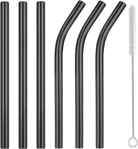 Vinaco Pajitas Reutilizables para Batidos y Malteadas de Boca Ancha de 0.4", Juego de 6 Pajitas de Acero Inoxidable de 8.5" y 10.5" con 1 Cepillo