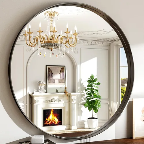Miniatura 15 de Espejo redondo de baño de 24 pulgadas, espejo circular montado en la pared con marco de metal, espejo moderno adecuado para baño, tocador, entrada