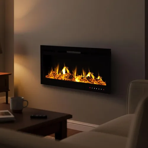 Miniatura 2 de Northwest Chimenea eléctrica montada en la pared de 36 pulgadas, calentador empotrado con ventilación frontal, control remoto, llamas LED y soportes