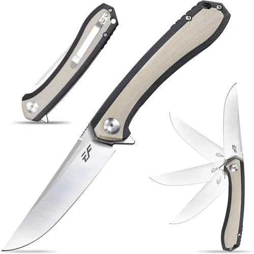Eafengrow EF947 EDC D2 Cuchillo plegable, carpeta de rodamiento de bolas con asa G10 con forro de bloqueo, cuchillo aleta EDC con bolsillo, camping,