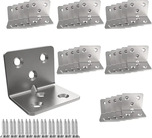 Miniatura 8 de Soporte de esquina de acero inoxidable plateado, soporte de ángulo recto de unión, soporte de esquina en L de metal resistente para estante