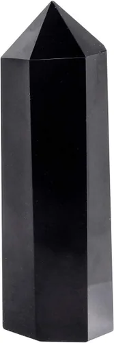 SUNYIK Varita de puntos de cristal curativo de piedras preciosas, prisma de varita de un solo terminado para meditación, obsidiana negra Negro
