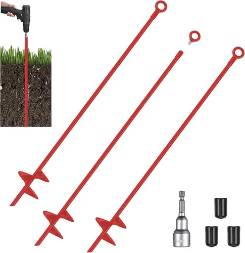 Miniatura 9 de Lasnten Juego de 6 piezas de anclas de tierra de servicio pesado de 30 pulgadas con hoja en espiral, kit de anclas de tierra, gancho de ancla