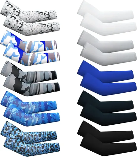 Miniatura 14 de Xuhal 10 pares de mangas de brazo para niños, jóvenes, baloncesto, fútbol, béisbol, protección UV, protección solar, compresión deportiva, cubierta