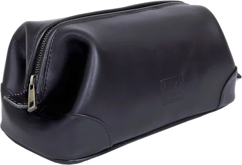 HLC Kit Dopp de Cuero - Organizador de Viaje Premium para Aseo Masculino - Tamaño Grande, Negro