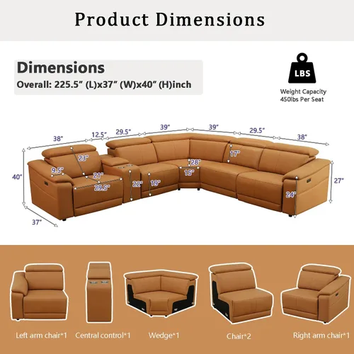 Miniatura 2 de A Ainehome Sofá seccional eléctrico para sala de estar, juego de sofá reclinable de cuero eléctrico con 2 asientos reclinables, juego de sofá