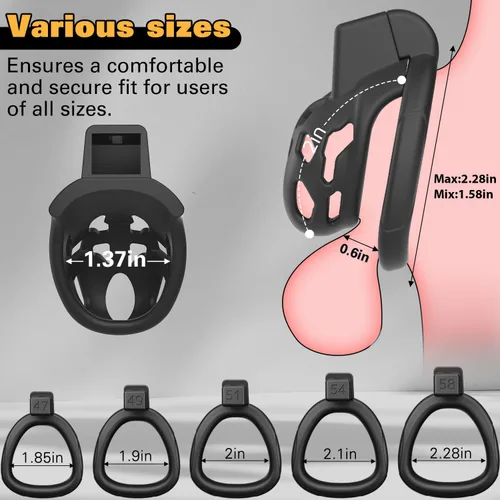 Miniatura 2 de Jaula de castidad masculina, dispositivo XS de castidad con 5 tamaños de anillos y candado invisible para ejercicio del pene del hombre